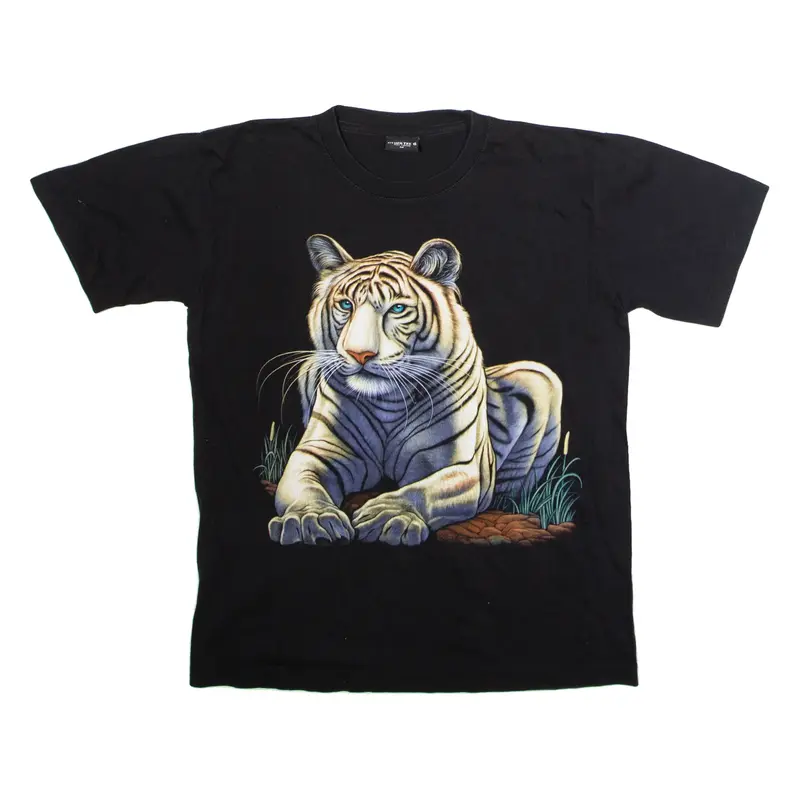 OTHER TEE Snow Tiger Mens T-Shirt Black 90s Crew Neck M
