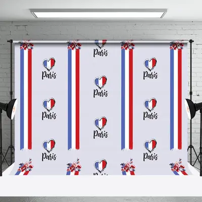 Floral French Flag Stripe Heart Bastille Day Backdrop
