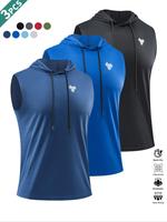 Men's Graphic Print Hooded Sports Top, Breathable Quick Drying Hooded Sleeveless Top for Gym Workout Running Cycling Fishing,...
