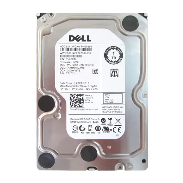 0V8FCR Dell 1TB 3Gb/s SATA 7200 3.5-inch 64MB Hard Drive