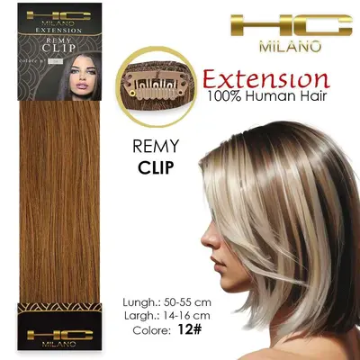Hc milano natural hair 3 clips 1 strip remy width 14-16cm length 55cm col.12