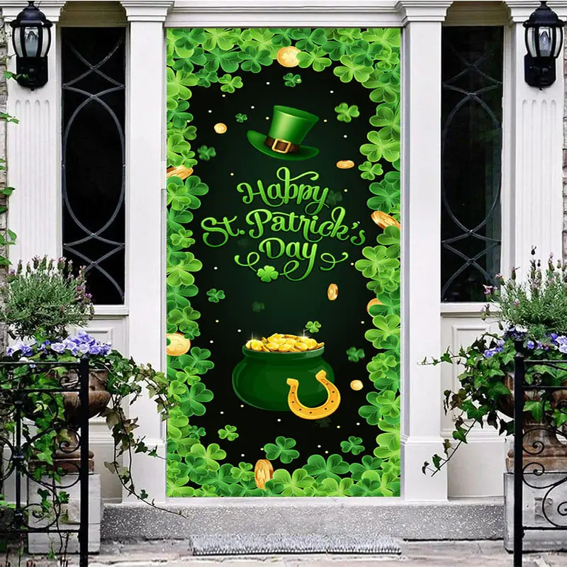 Aperturee Green Clover Hat Gold Treasure St Patrick Door Cover | Front Door Decorations | Front Door Decor Ideas | Diy Door D...