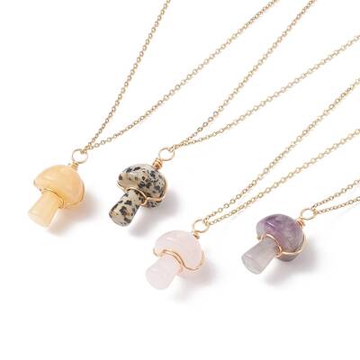 Natural & Synthetic Mixed Stone Mushroom Pendant Necklaces