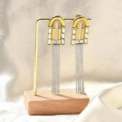 304 Stainless Steel Two Tone Dangle Stud Earrings