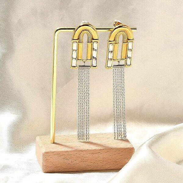304 Stainless Steel Two Tone Dangle Stud Earrings