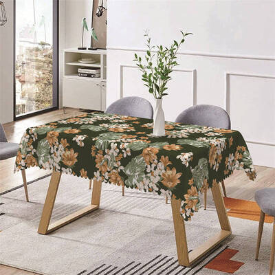 Green Orange Floral Patterns Rectangle Tablecloth - Aperturee