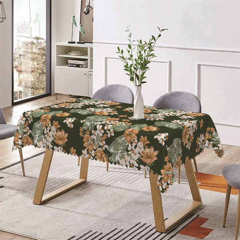 Green Orange Floral Patterns Rectangle Tablecloth - Aperturee