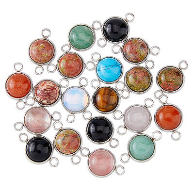 20Pcs Natural & Synthetic Mixed Gemstone Connector Charms