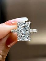 Women's Elegant Rhinestone Decorated Ring,  Exquisite Trendy Rectangle Shaped Zircon Engagement Ring, Fashionable Jewelry for...