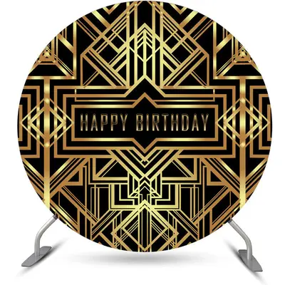 Aperturee Golden Metallic Lines Black Round Birthday Backdrop | Round Birthday Backdrop Cover | Birthday Backdrop Ideas | Cus...