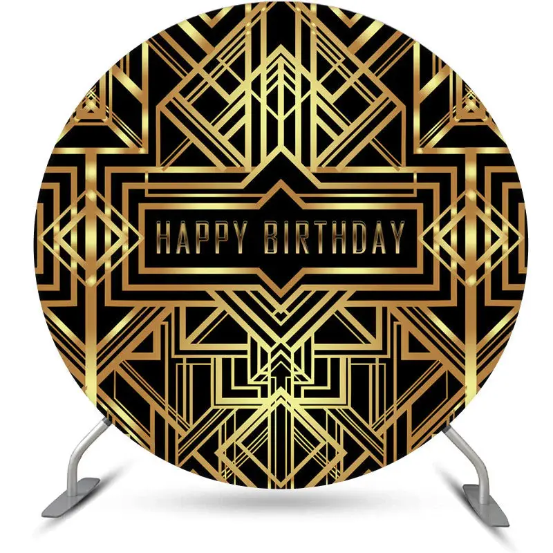 Aperturee Golden Metallic Lines Black Round Birthday Backdrop | Round Birthday Backdrop Cover | Birthday Backdrop Ideas | Cus...