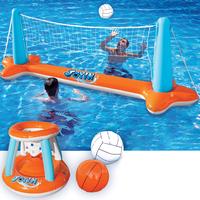 Inflatable Pool Float Set Volleyball Net & Basketball Hoops, Floating Swimming Game Toy for Kids and Adults, Summer Floaties,...
