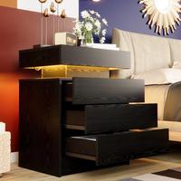 LIKIMIO Minimal Night Stand with Charging Station, Modern Bedside Table with LED Light & 2/3 Drawers - Sleek Design Furniture...