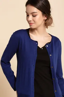 Ribbed Crew Cardigan - Marine | Size: XS