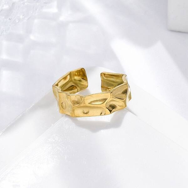 Hammered 304 Stainless Steel Open Cuff Rings for Women