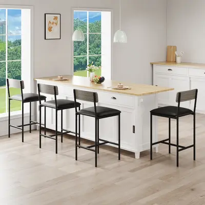 Garvee 25.5 Inches Bar Stools Set of 4 with Footrest, PU Upholstered, Back Support, Easy Assembly, for Kitchen Counter Island...