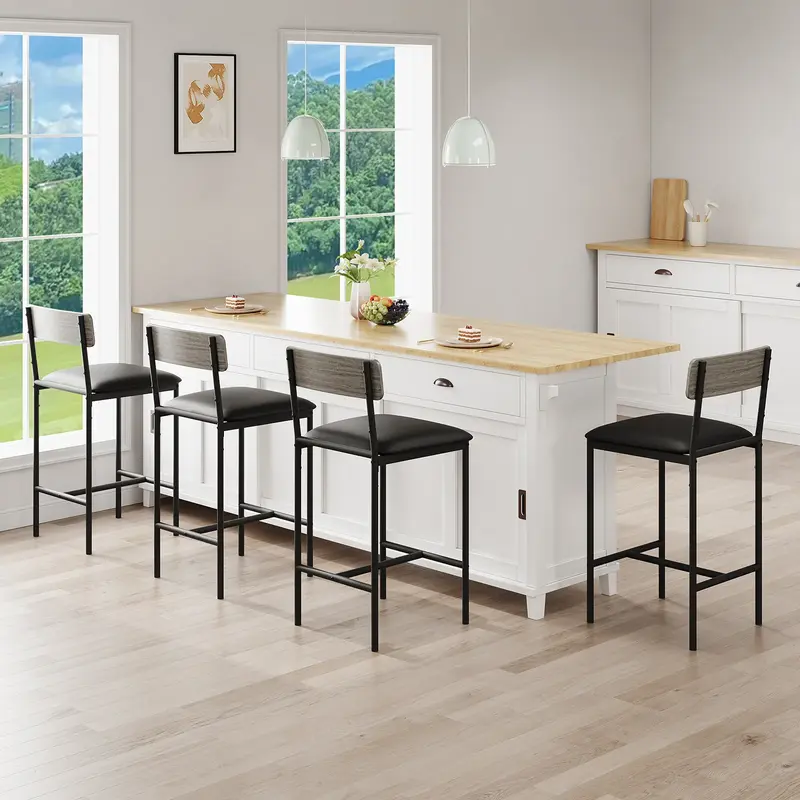Garvee 25.5 Inches Bar Stools Set of 4 with Footrest, PU Upholstered, Back Support, Easy Assembly, for Kitchen Counter Island...