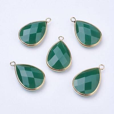 Golden Tone Brass Glass Teardrop Pendants