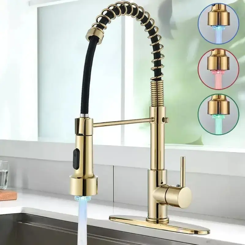 Senlesen Modern Kitchen Faucet with Pull Down Sprayer Black Commercial LED Kitchen Sink Faucet Single Handle Single Hole High...