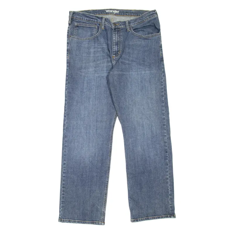 WRANGLER Mens Jeans Blue Regular Straight Stone Wash W34 L30