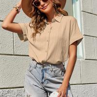 ZEAGOO Womens Button Down Shirts Casual Short Sleeve Dress Shirt Textured Collared Summer Work Blouse