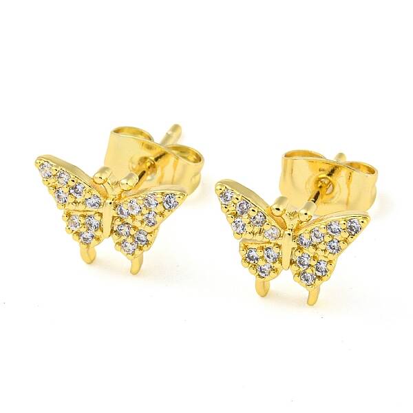 Golden Brass Micro Pave Cubic Zirconia Stud Earrings