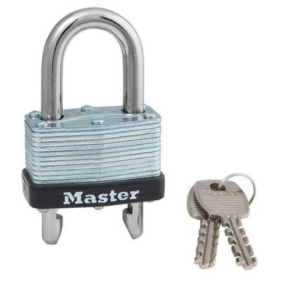 Master Lock Laminated Steel Padlock Warded, Keyed Different, Body Width: 1-3/4 (44Mm), Shackle Length: 5/8 To 2 (16Mm To 5...