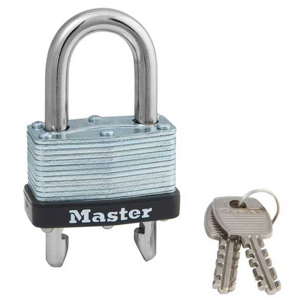 Master Lock Laminated Steel Padlock Warded, Keyed Different, Body Width: 1-3/4 (44Mm), Shackle Length: 5/8 To 2 (16Mm To 5...