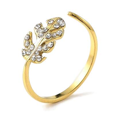 304 Stainless Steel Rhinestone Open Cuff Rings for Women