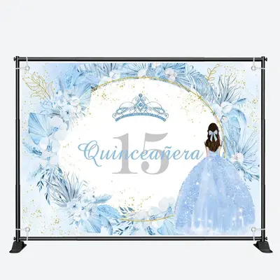 Blue Boho Floral Quinceanera 15th Birthday Backdrop - Aperturee