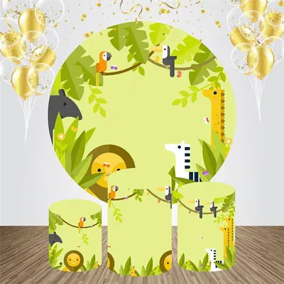 Animals Spring Green Round Bakcdrop Kit For Birthday - Aperturee