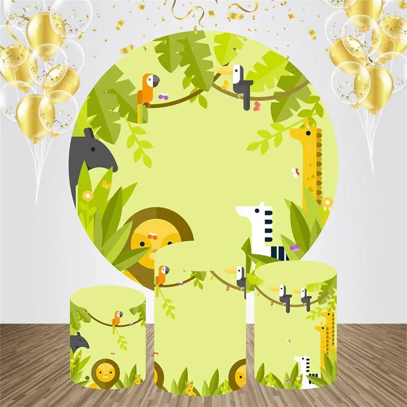 Animals Spring Green Round Bakcdrop Kit For Birthday - Aperturee