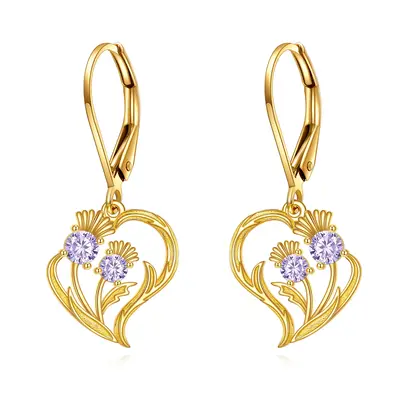 14K Gold Cubic Zirconia Thistle Drop Earrings