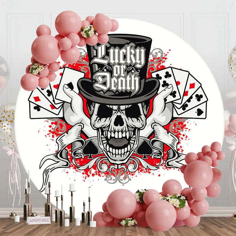 Round Lucky Or Death Skull Poker Casino Backdrop