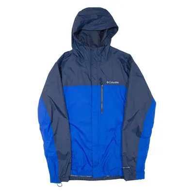 COLUMBIA Mens Rain Jacket Blue Hooded Colourblock L