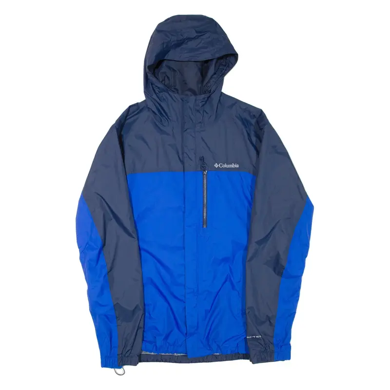 COLUMBIA Mens Rain Jacket Blue Hooded Colourblock L
