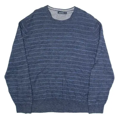 NAUTICA Mens Patterned Jumper Blue Striped Tight Knit 2XL