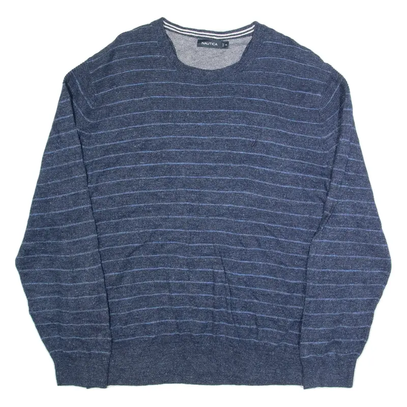 NAUTICA Mens Patterned Jumper Blue Striped Tight Knit 2XL