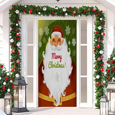 Santa Claus Snowflake Merry Christmas Door Cover - Aperturee