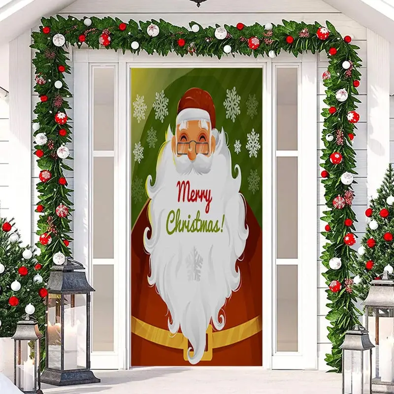 Santa Claus Snowflake Merry Christmas Door Cover - Aperturee