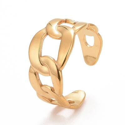 Ion Plating(IP) 304 Stainless Steel Curb Chain Shape Cuff Ring for Women