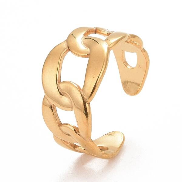 Ion Plating(IP) 304 Stainless Steel Curb Chain Shape Cuff Ring for Women