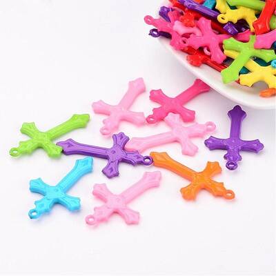 Mixed Color Cross Acrylic Pendants For Jewelry Making Embellishments DIY Craft