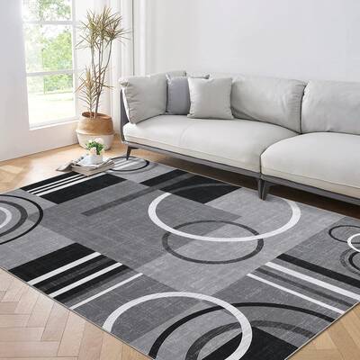 Garvee Modern Grey 3x5 Washable Geometric Rug Low Pile Stain Resistant Polyester Non-Slip Durable for Living Room Bedroom Apa...