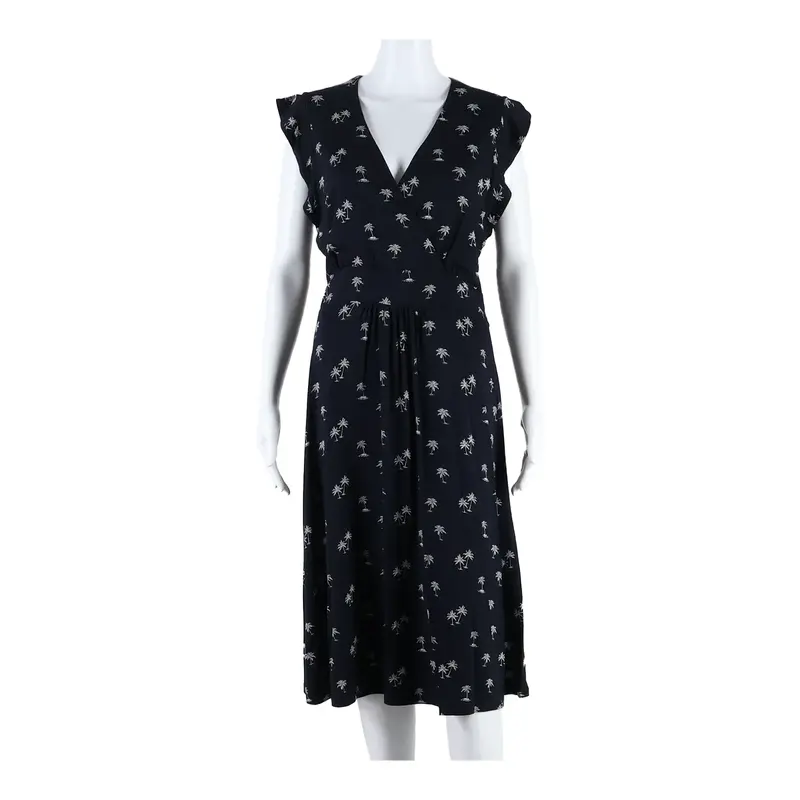HOBBS Palm Tree Design Womens A-Line Dress Blue Sleeveless Long UK 12