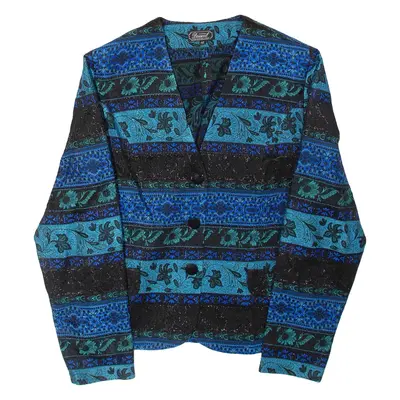 DOUCEL Womens Blazer Jacket Blue Floral S