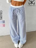 Women's Striped Print Wide Leg Pants, Casual Comfy Trousers for Daily Wear, Ladies Loose Bottoms for All Seasons, Summer Bagg...