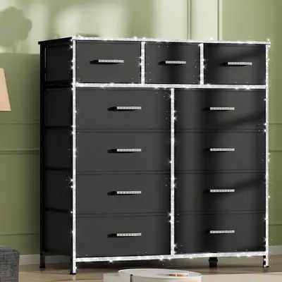 Mr IRONSTONE Tall Dresser with 11 Drawers, Dresser for Bedroom Drawer Organizer Storage Drawers, Fabric Storage Tower with 9 ...