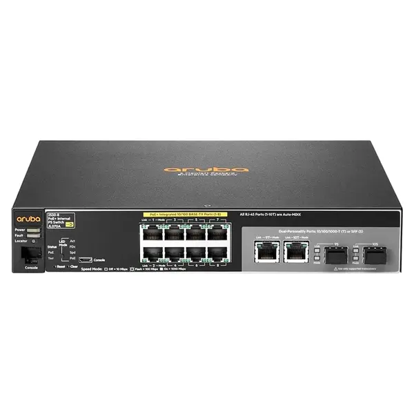 JL070A#AKM HP Aruba 2530 Series 2530-8-PoE+ 8 x RJ-45 PoE+ 10/100Base-TX and 2 Combo Gigabit SFP Ports Layer 2 Managed Fast E...