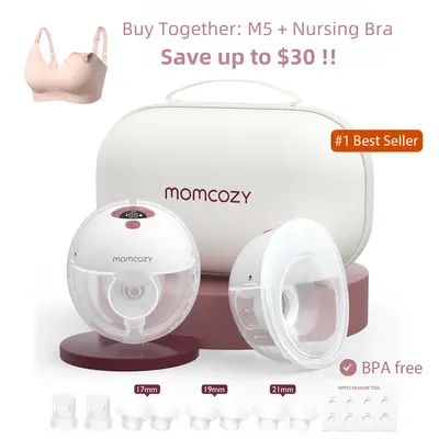 Momcozy M5 Hands-Free Wearable Breast Pump, Double-Sealed Flange for Baby-Like Comfort, 3 Modes & 9 Suction Levels, Portable ...